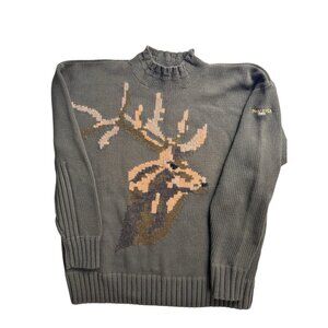 Vintage 90s Nautica Heavy Knit Sweater Camo Deer‎ Medium